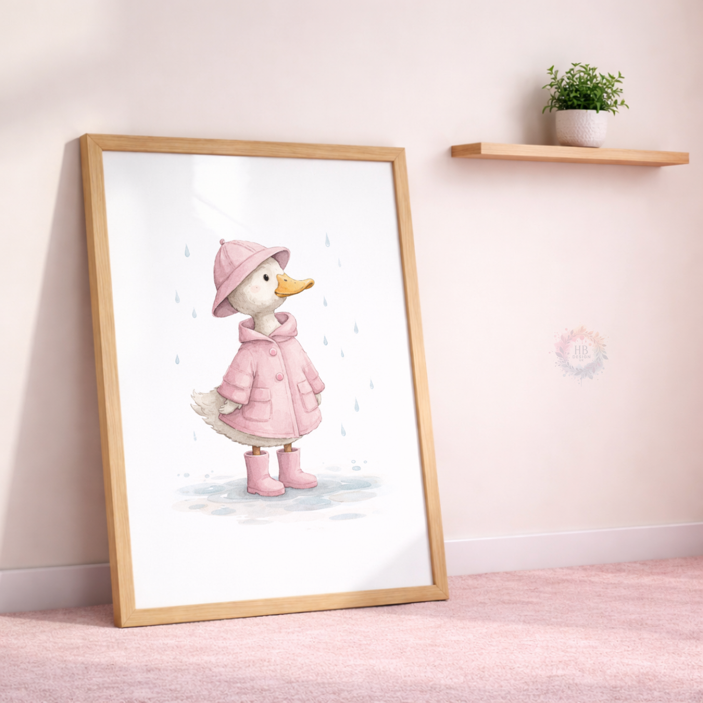 Pink Duck Nursery Prints Set of 3 – Rainy Day Duck Wall Art