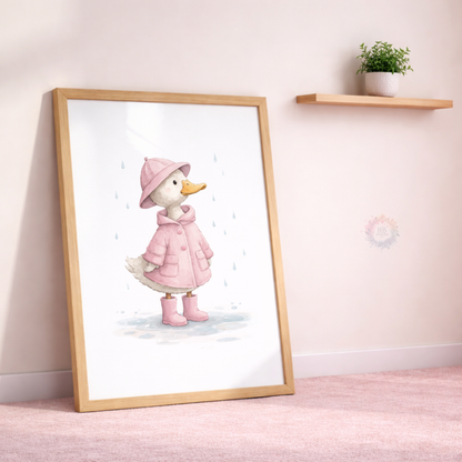 Pink Duck Nursery Prints Set of 3 – Rainy Day Duck Wall Art