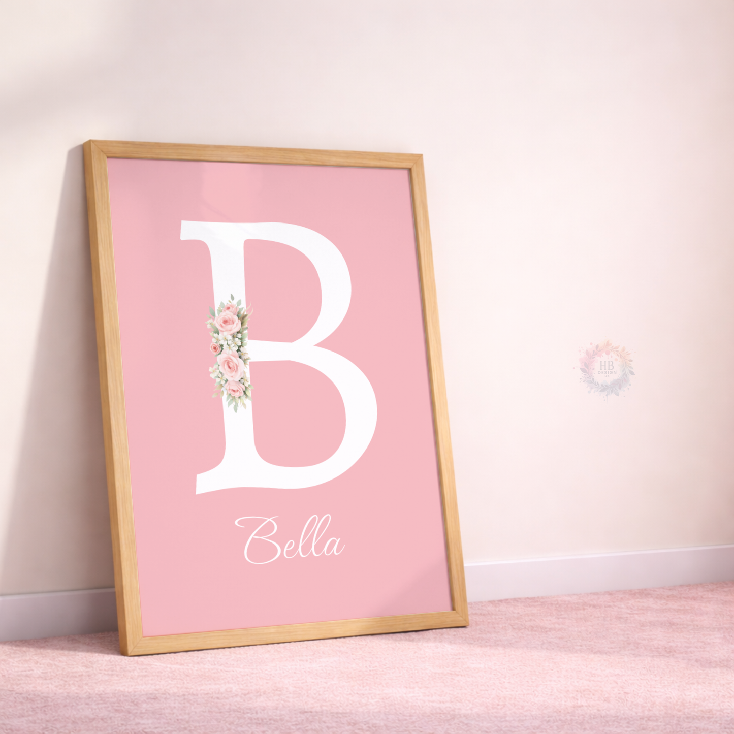 Personalised Pink Safari Nursery Prints – Baby Lion & Tiger Floral Wall Art Set