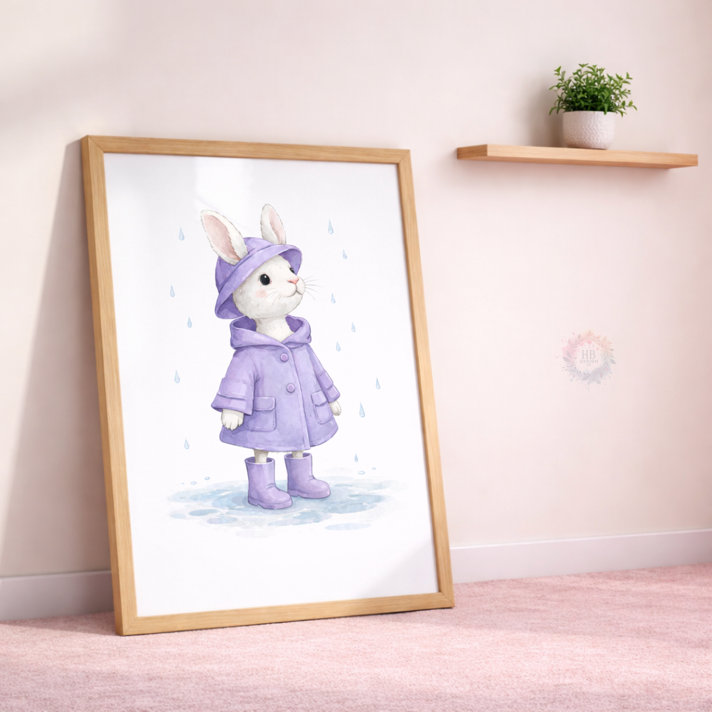 Purple Bunny Nursery Prints Set of 3 – Rainy Day Rabbit Wall Art