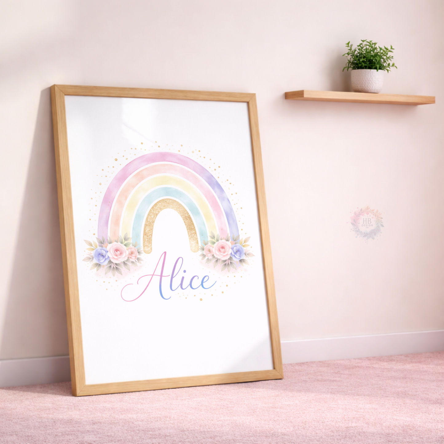 Personalised Unicorn Rainbow Nursery Prints – Pastel Girls Wall Art Set