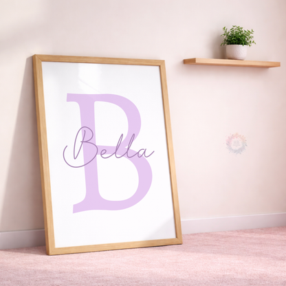 Personalised Lilac Bow Nursery Prints – Custom Initial & Name Wall Art Set