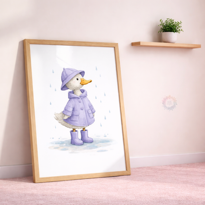 Purple Duck Nursery Prints Set of 3 – Rainy Day Duck Wall Art