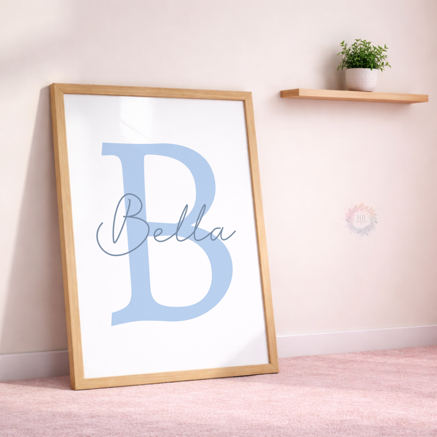 Personalised Blue Bow Nursery Prints – Custom Initial & Name Wall Art Set