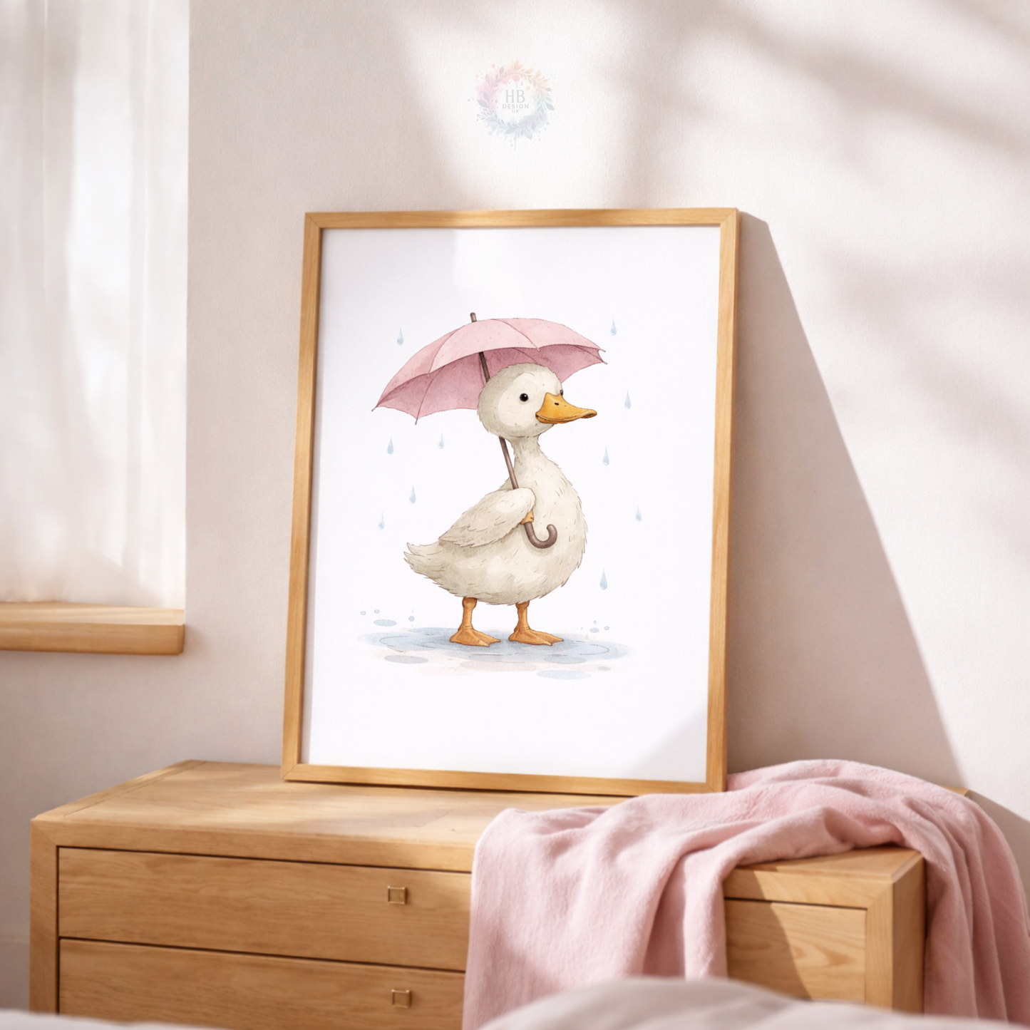 Pink Duck Nursery Prints Set of 3 – Rainy Day Duck Wall Art