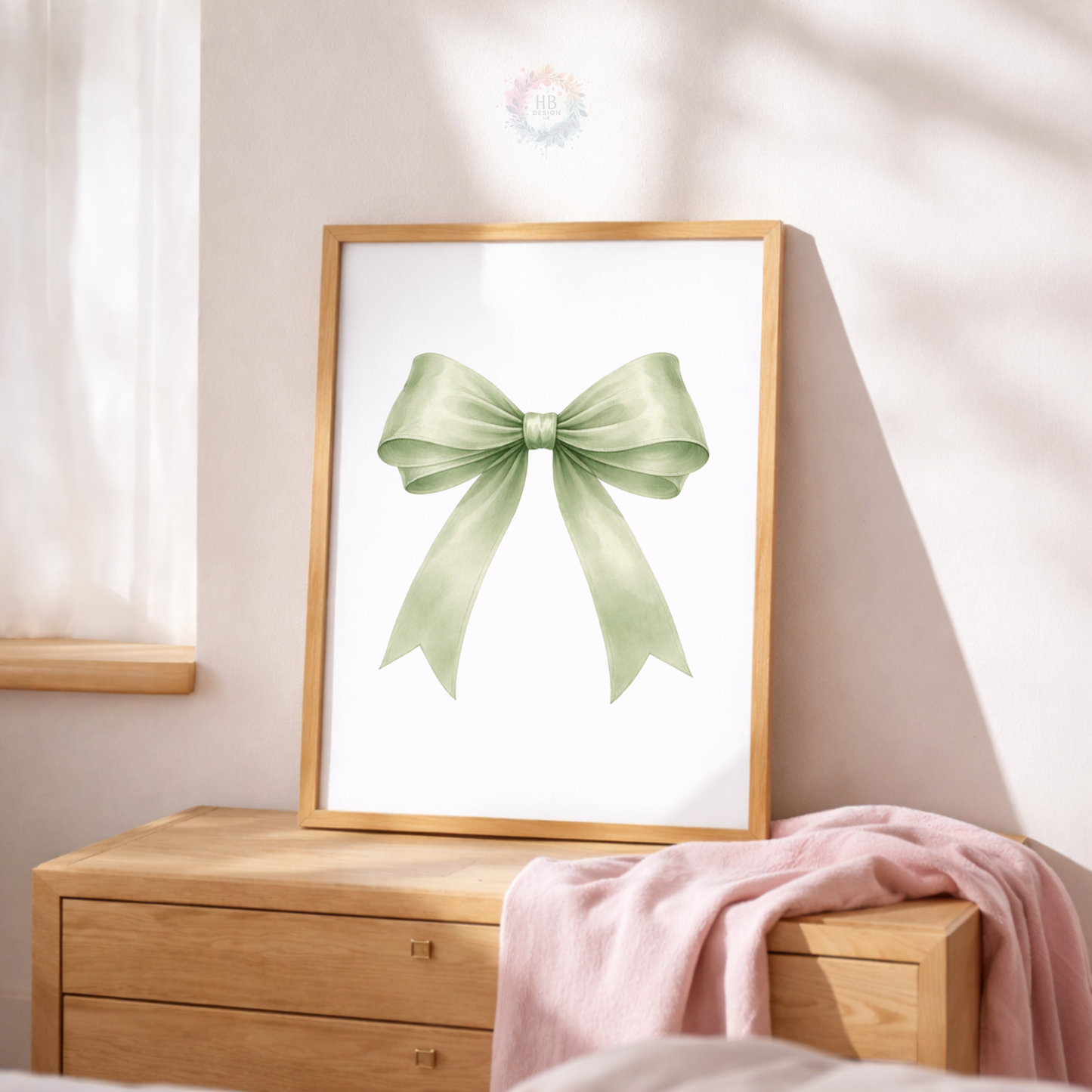 Personalised Sage Green Bow Nursery Prints – Custom Initial & Name Wall Art Set