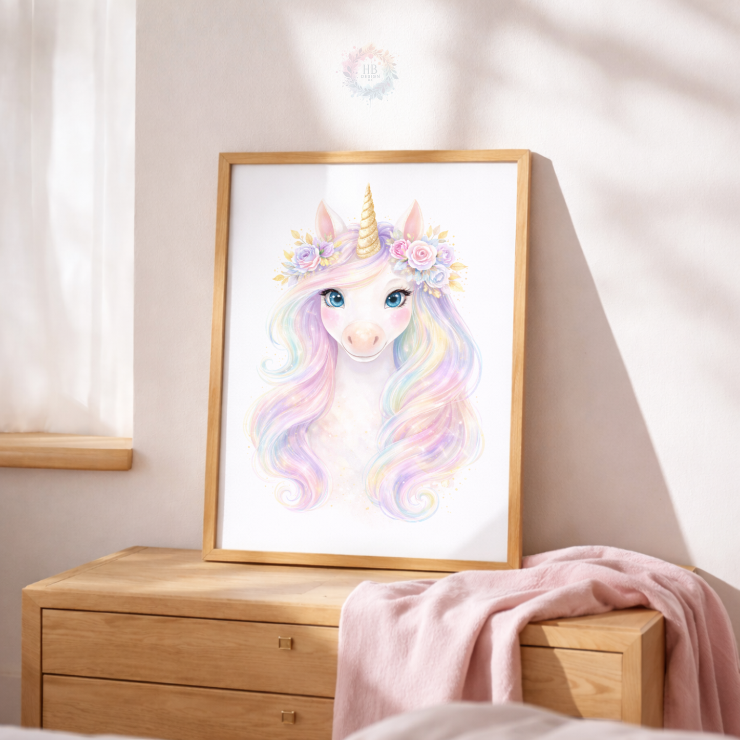 Personalised Unicorn Rainbow Nursery Prints – Pastel Girls Wall Art Set