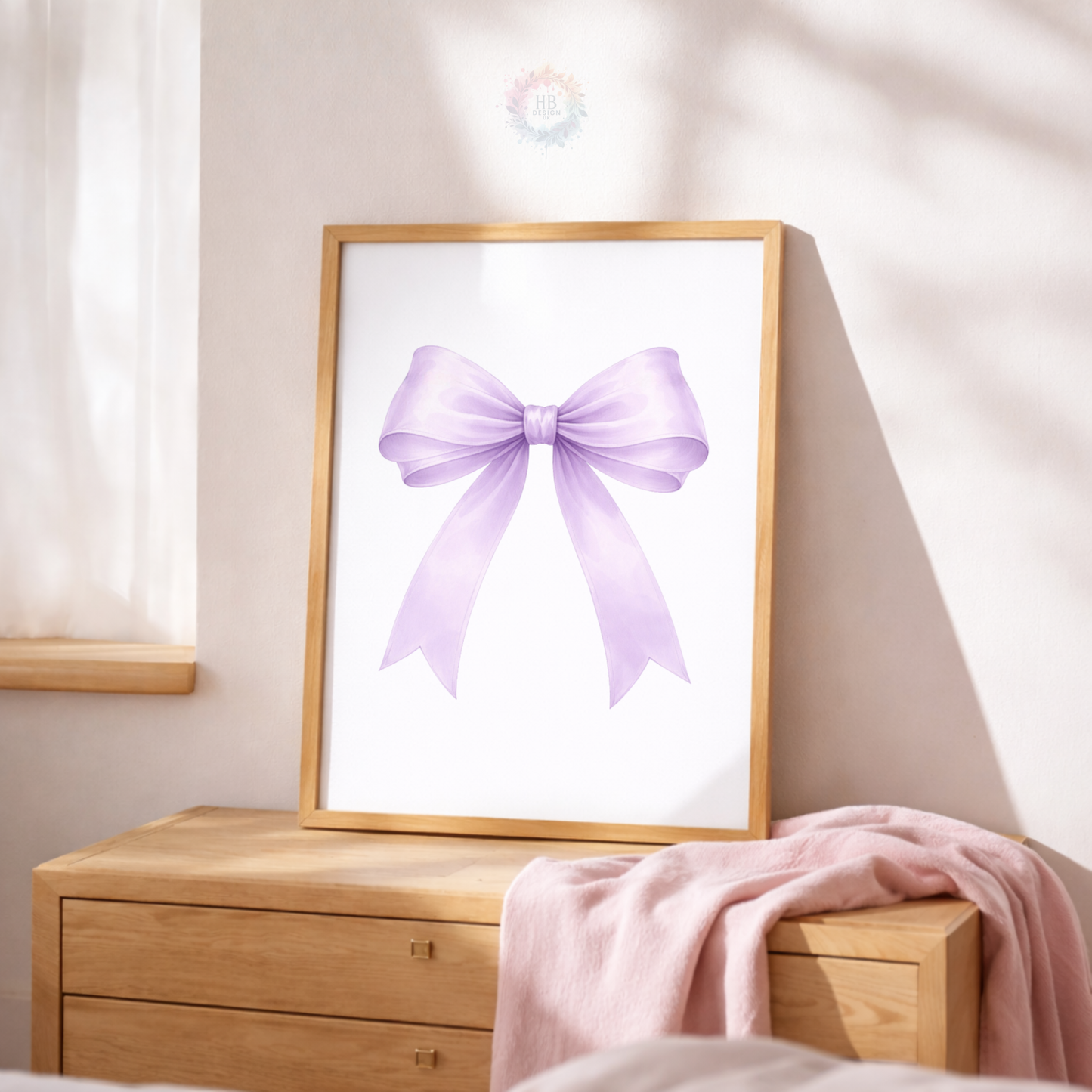 Personalised Lilac Bow Nursery Prints – Custom Initial & Name Wall Art Set