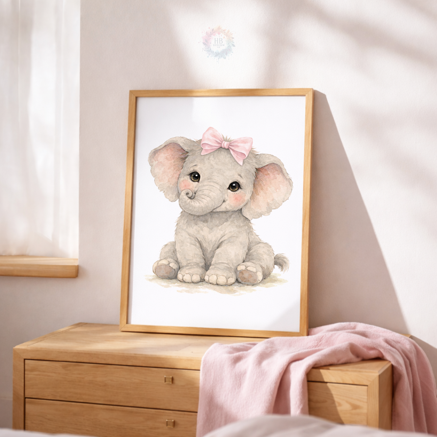Personalised Pink Safari Nursery Prints – Giraffe, Initial & Elephant Wall Art Set