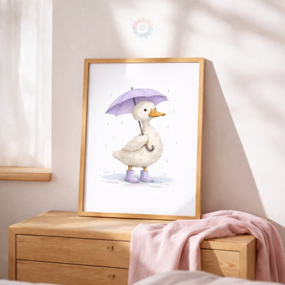 Purple Duck Nursery Prints Set of 3 – Rainy Day Duck Wall Art