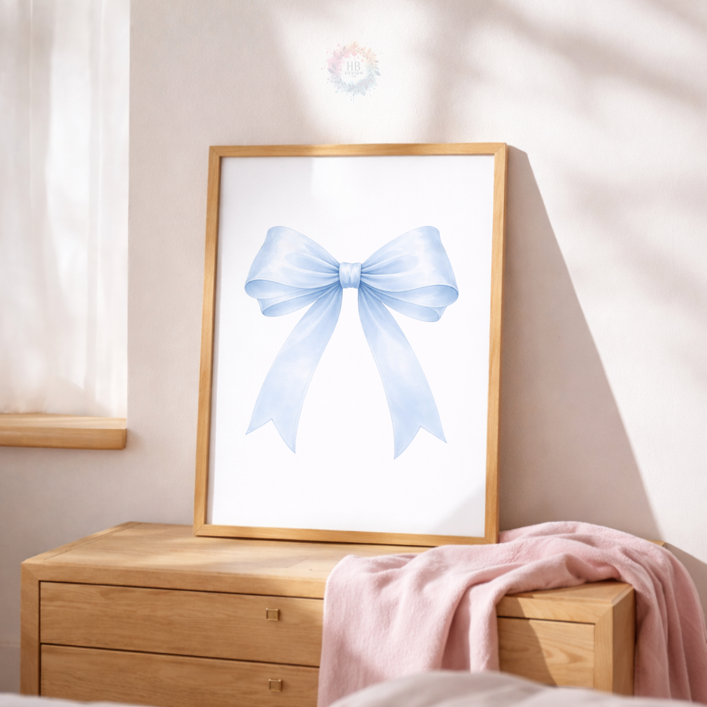 Personalised Blue Bow Nursery Prints – Custom Initial & Name Wall Art Set