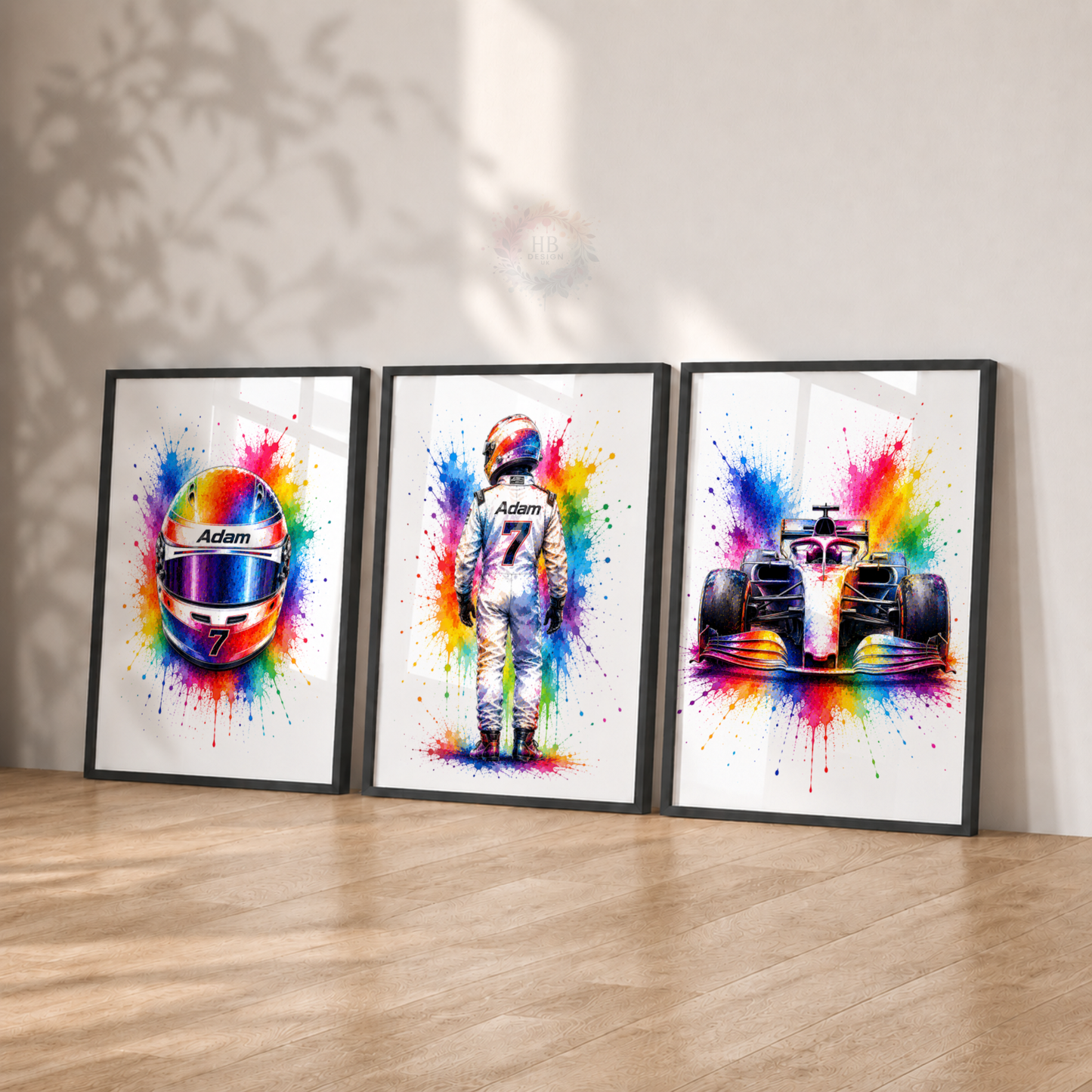 Personalised F1 Racing Wall Art Print Set – Custom Name & Number