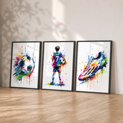 Personalised Colourful Football Wall Art Set – Name & Number Player Prints