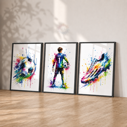 Personalised Colourful Goalkeeper Football Wall Art Set – Name & Number Prints