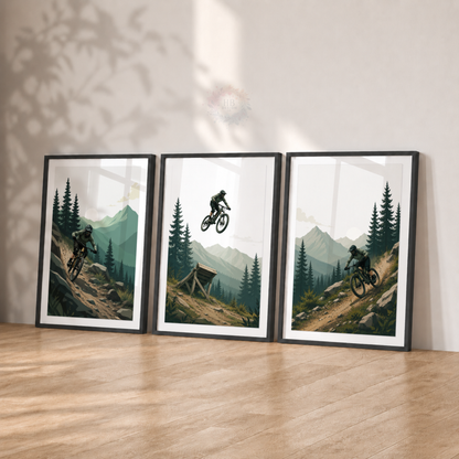 Mountain Bike Wall Art Prints – Set of 3 MTB Trail & Downhill Cycling Prints