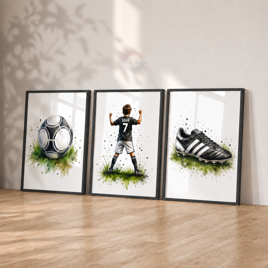 Personalised Football Wall Art Set – Football Player, Ball & Boot Prints