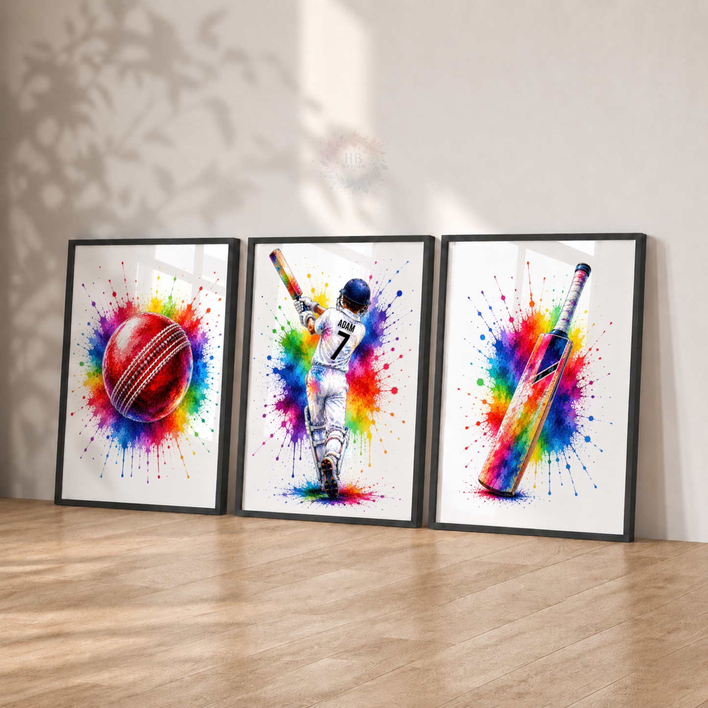 Personalised Cricket Wall Art Print Set – Custom Name & Number