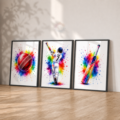 Personalised Cricket Wall Art Print Set – Custom Name & Number