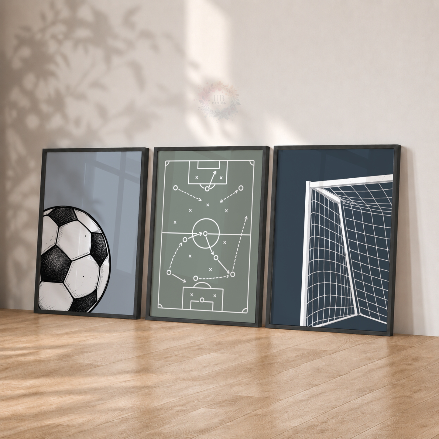 Football Wall Art Set – Soccer Ball, Tactics & Goal Prints for Boys Bedroom
