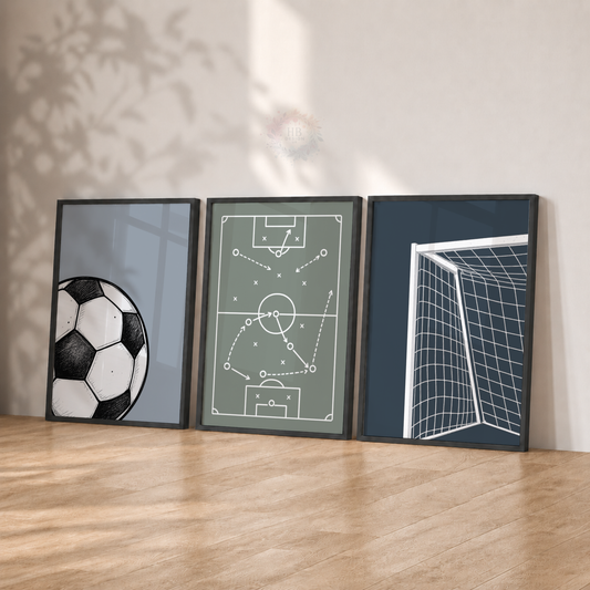 Football Wall Art Set – Soccer Ball, Tactics & Goal Prints for Boys Bedroom