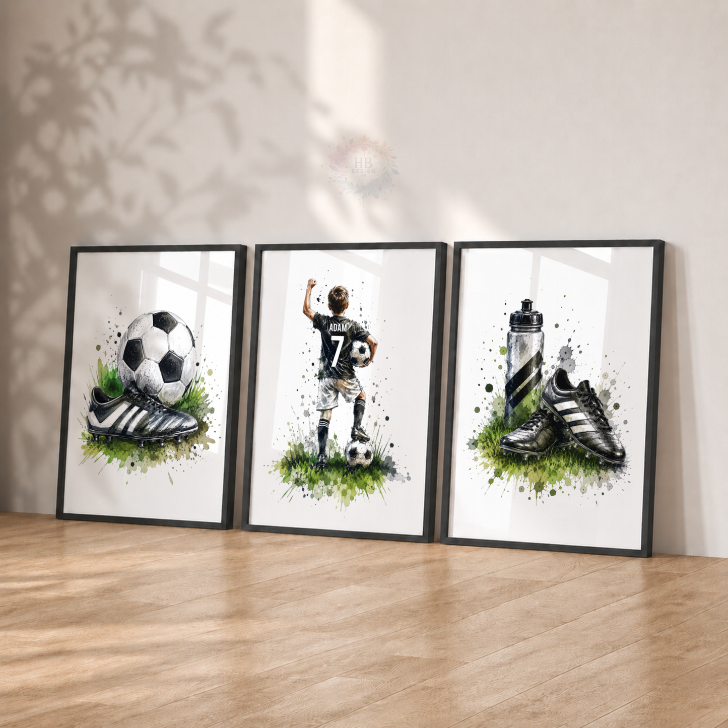 Personalised Football Wall Art Set – Football Player, Boots & Ball Prints
