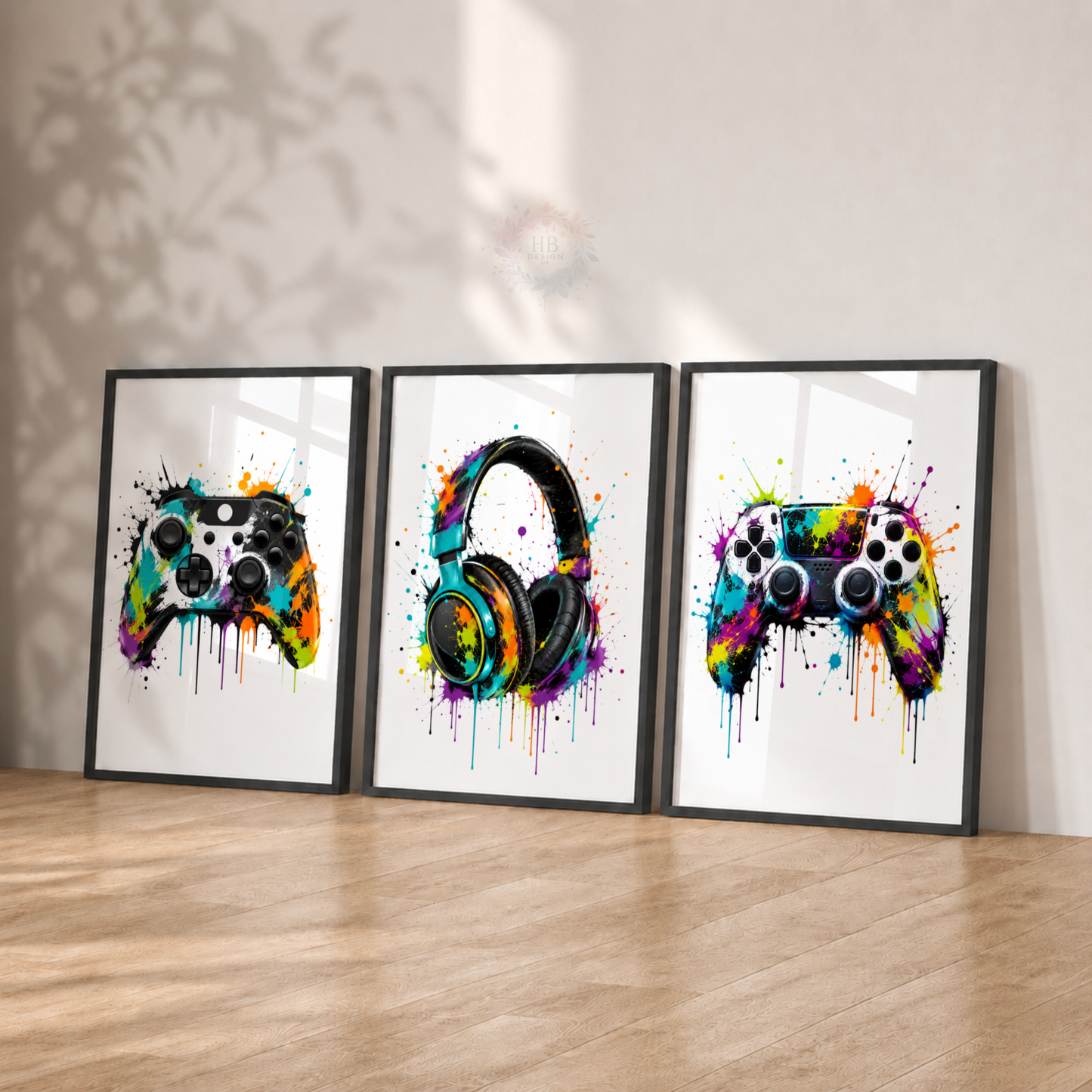 Colourful Gaming Wall Art Set – Controllers & Headphones Gamer Prints