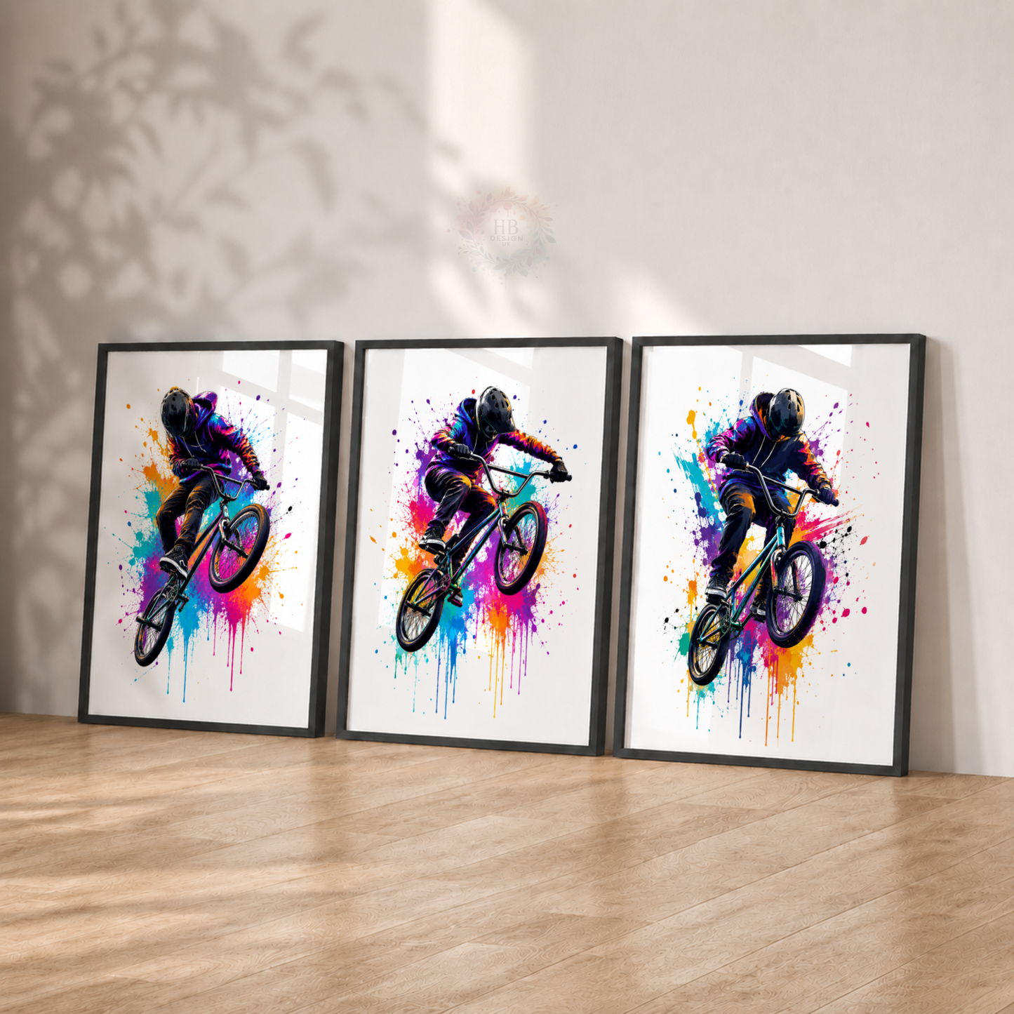 Colourful BMX Bike Wall Art Prints – Set of 3 Graffiti Style Freestyle Cycling Prints