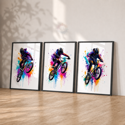 Colourful BMX Bike Wall Art Prints – Set of 3 Graffiti Style Freestyle Cycling Prints