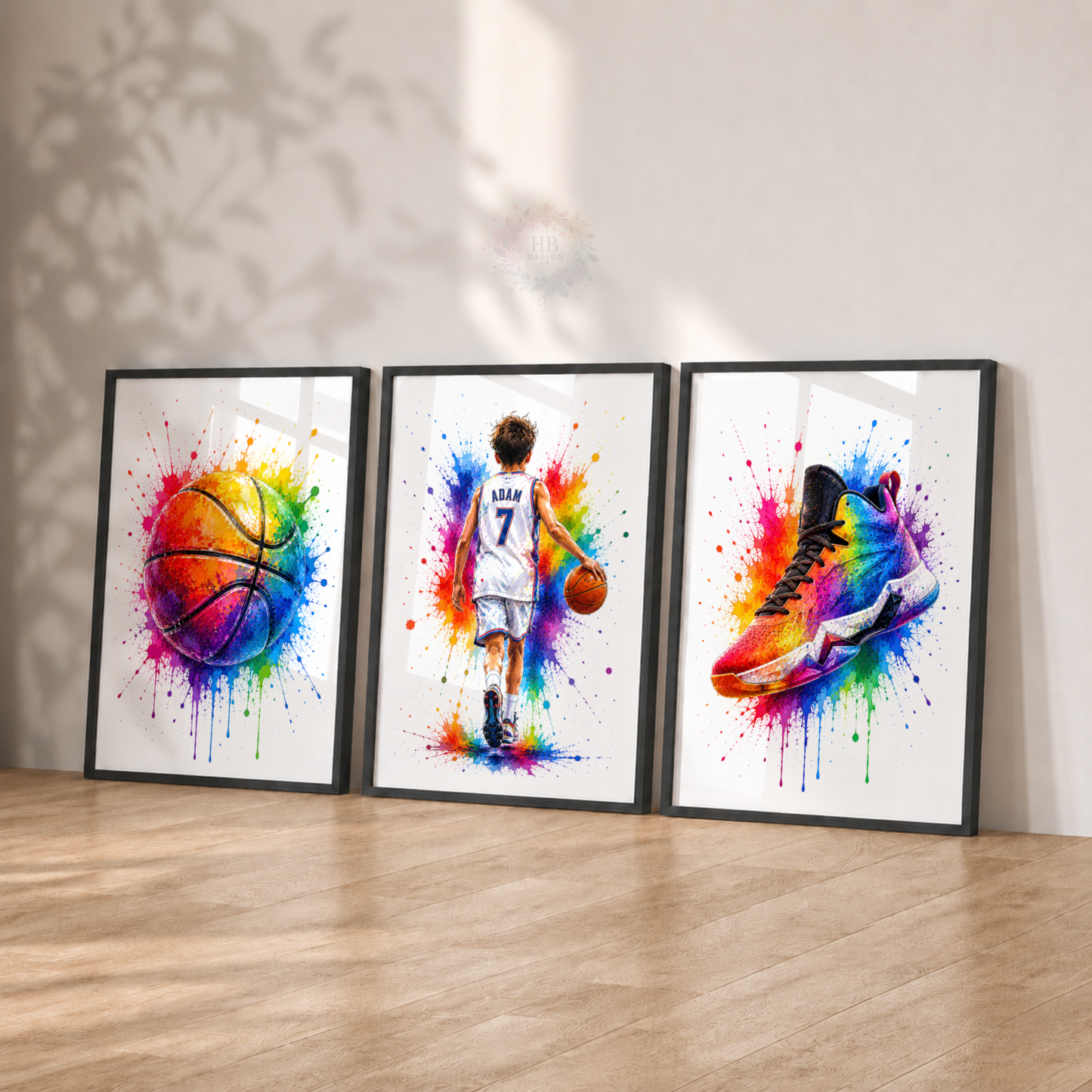 Personalised Basketball Wall Art Print Set – Custom Name & Number
