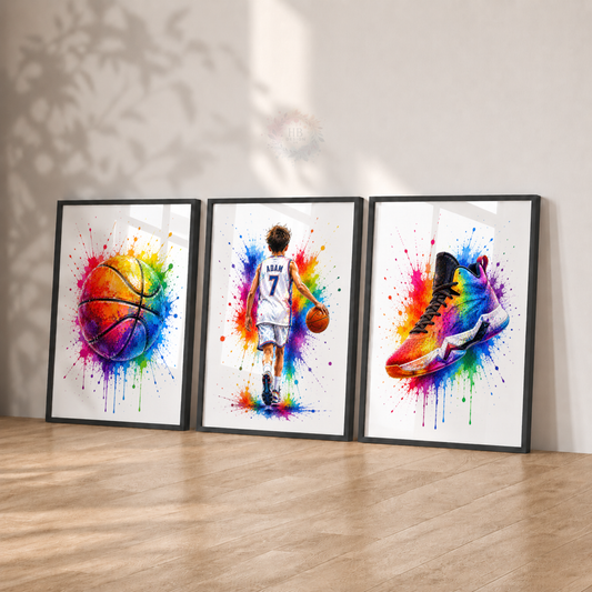 Personalised Basketball Wall Art Print Set – Custom Name & Number