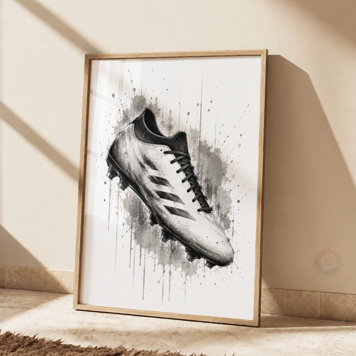 Personalised Rugby Wall Art Set – Black & White Boys Bedroom Sports Prints