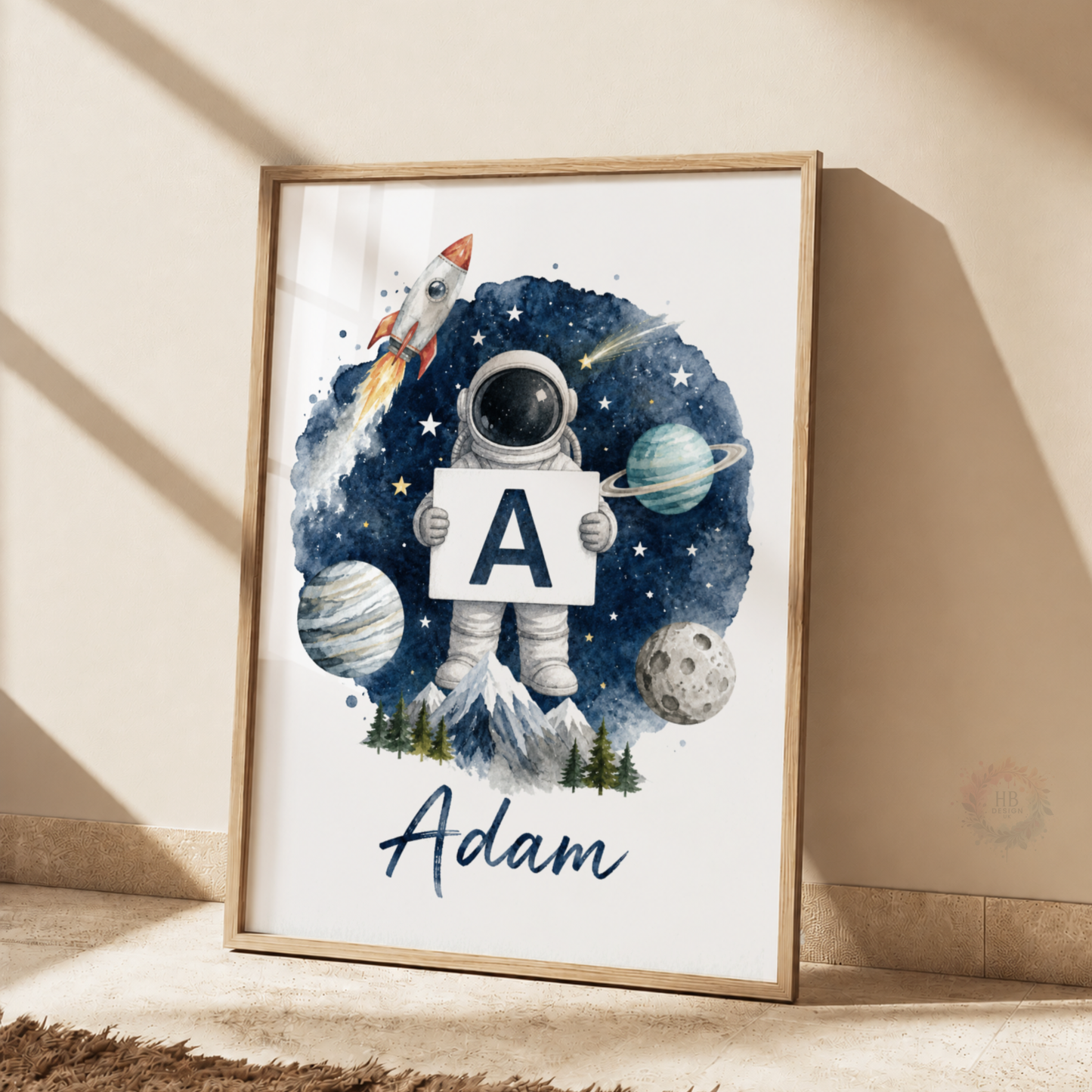 Personalised Astronaut Name Print – Space Nursery Wall Art