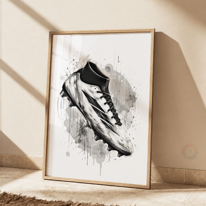 Personalised Black & White Football Wall Art Set – Name & Number Shirt Prints