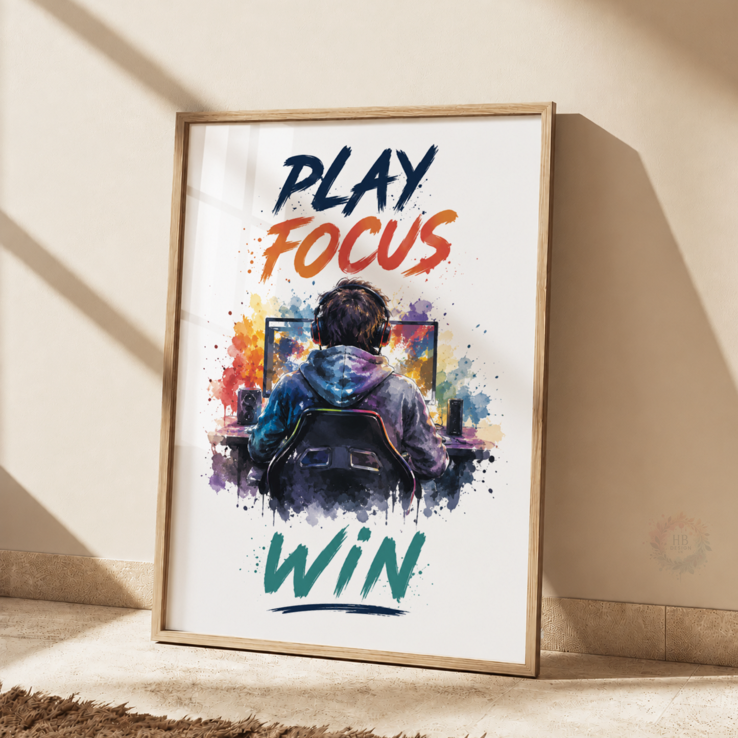 Play Focus Win Gaming Print – Colourful Gamer Bedroom Wall Art