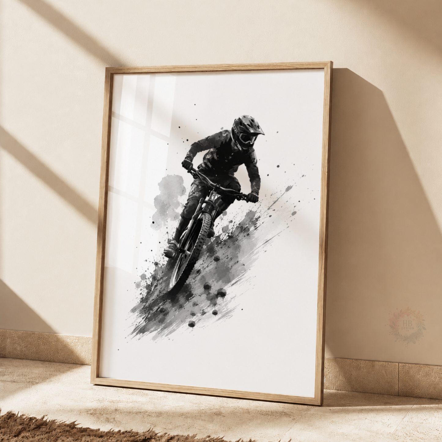 Personalised Mountain Bike Prints – Set of 3 Black & White MTB Cycling Wall Art