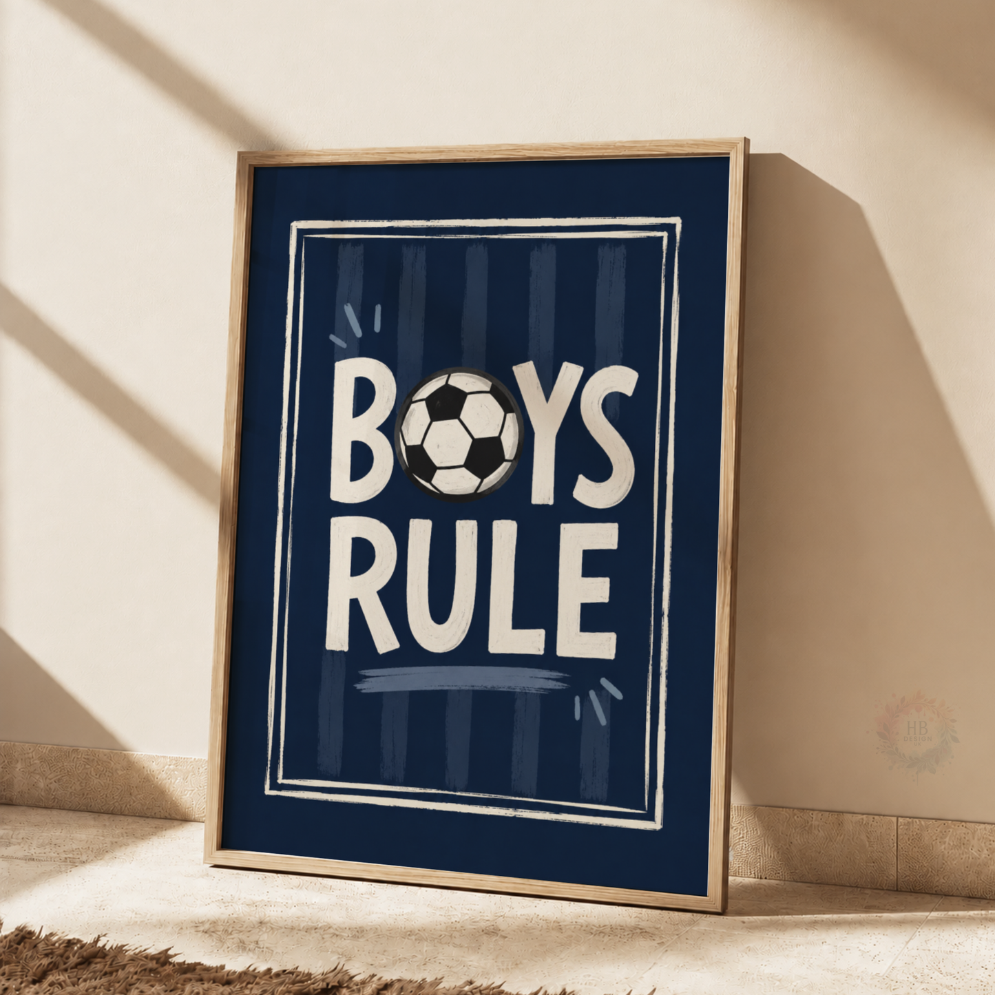 Boys Rule Football Print – Navy Soccer Wall Art for Boys Bedroom