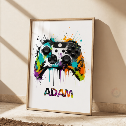 Personalised Colourful Gaming Controller Print – Custom Name Gamer Wall Art