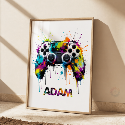 Personalised Colourful Gaming Controller Print – Custom Name Gamer Bedroom Wall Art