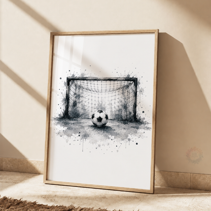 Personalised Black & White Football Wall Art Set – Football Player, Goal & Ball Prints