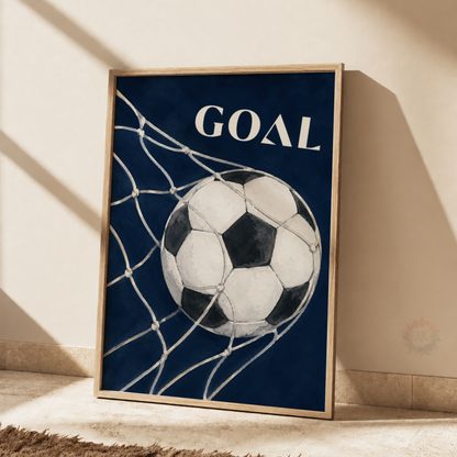 Goal Football Print – Navy Soccer Goal Wall Art for Boys Bedroom