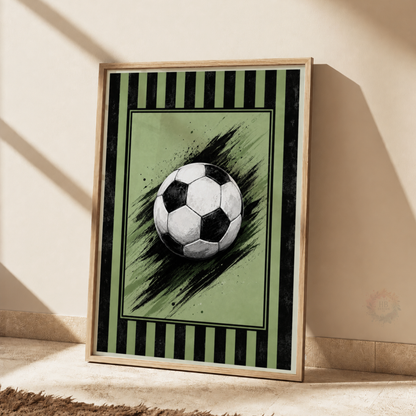 Personalised Green & Black Football Wall Art Set – Name & Number Prints