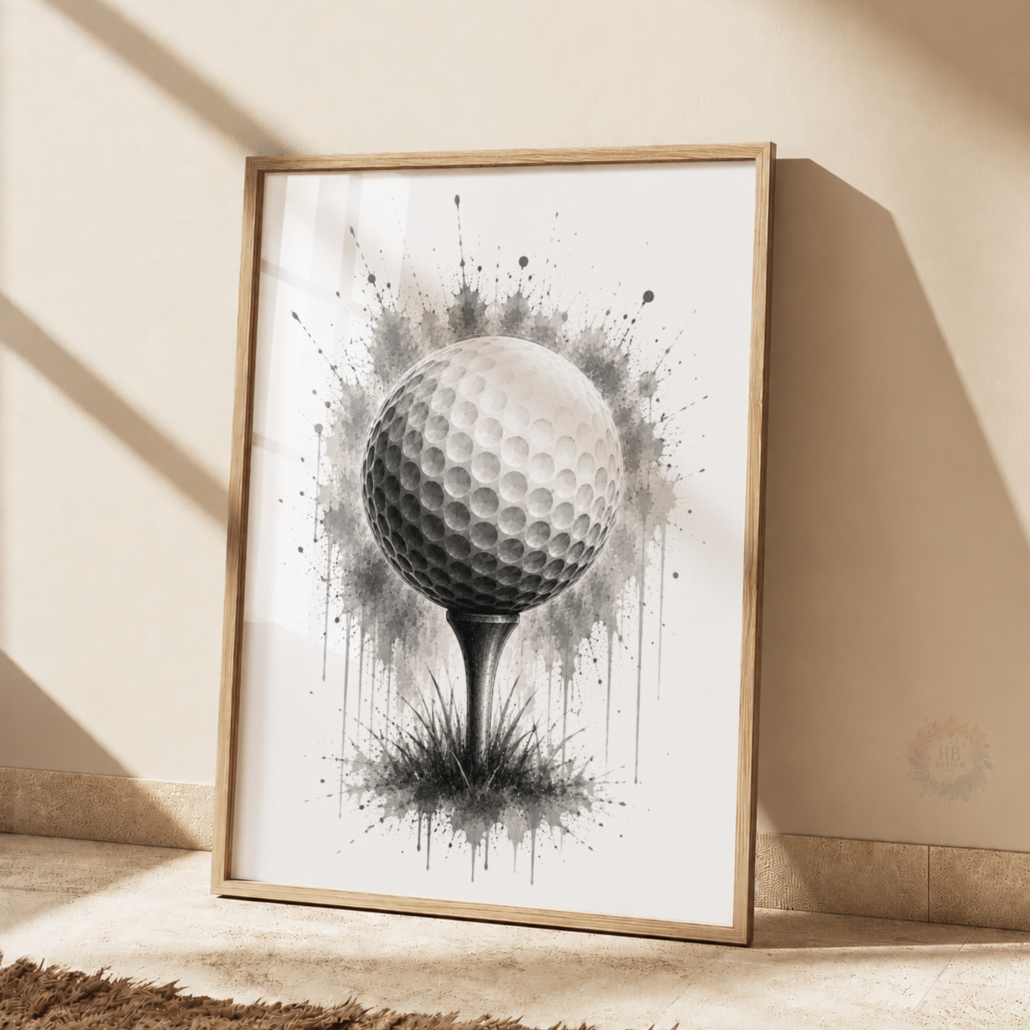 Personalised Golf Wall Art Print Set – Black & White Custom Name & Number