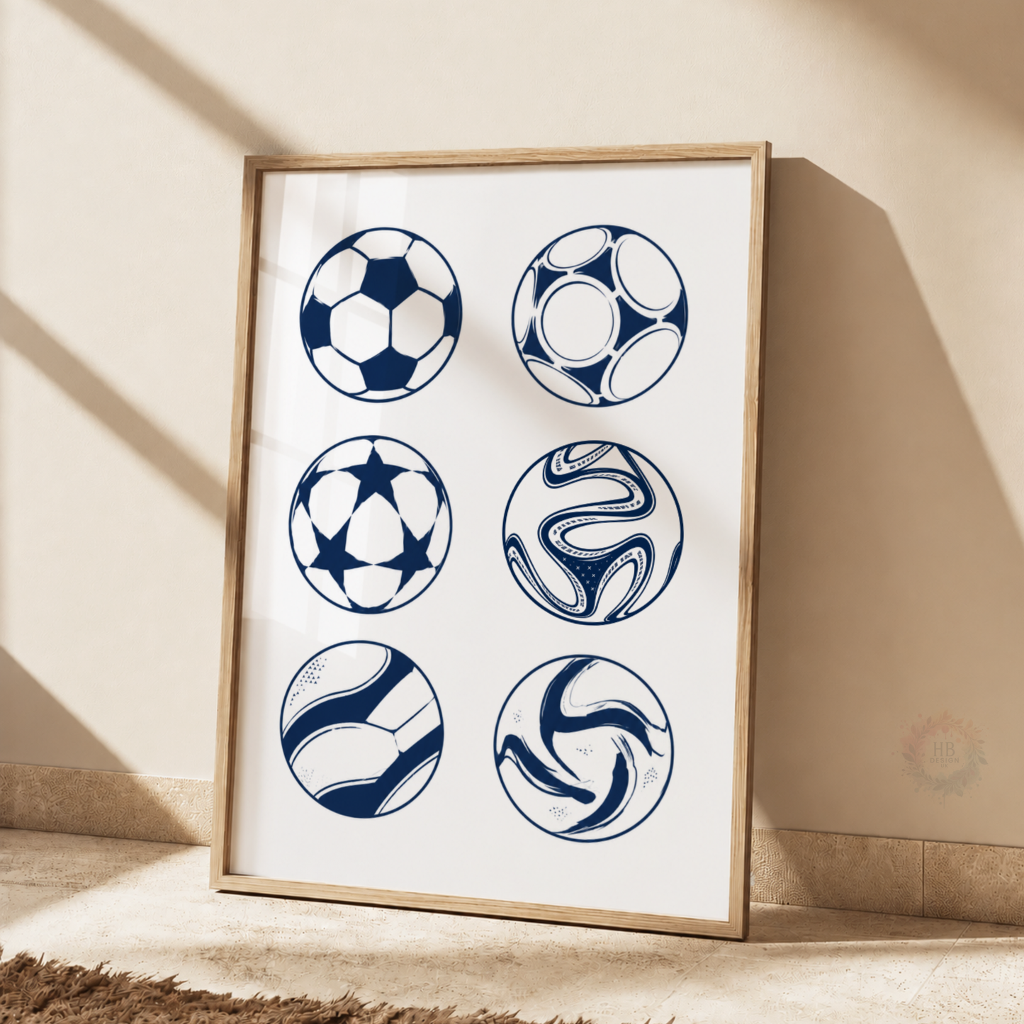 Football Collection Print – Navy Soccer Ball Wall Art for Boys Bedroom