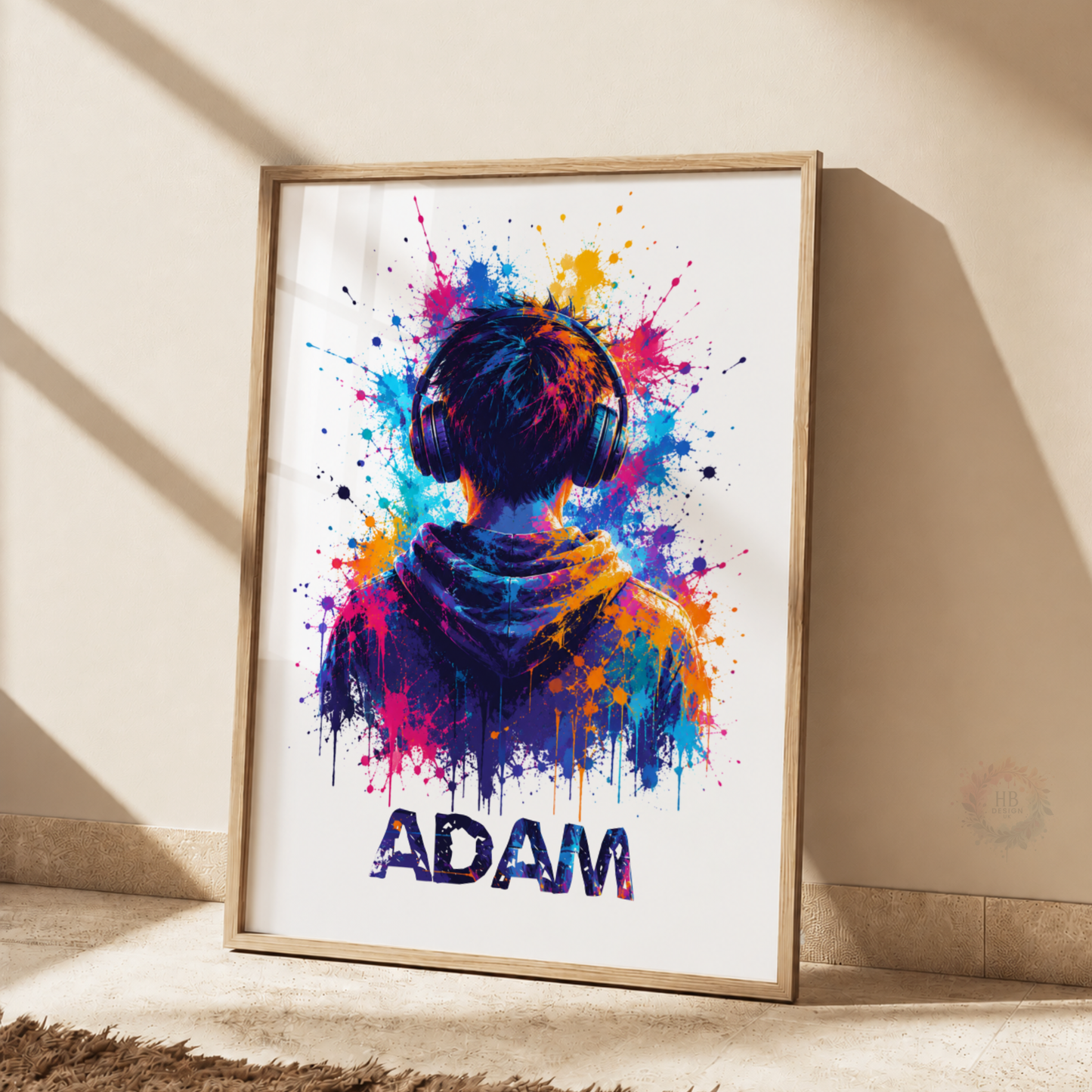 Personalised Gamer Headphones Print – Custom Name Colourful Gaming Wall Art