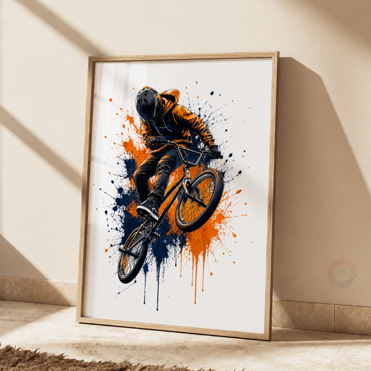 BMX Bike Wall Art Prints – Set of 3 Orange & Navy Freestyle Cycling Prints