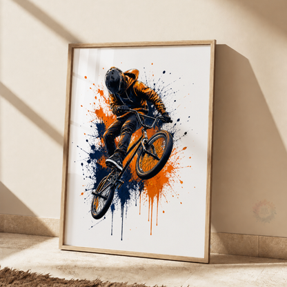 BMX Bike Wall Art Prints – Set of 3 Orange & Navy Freestyle Cycling Prints