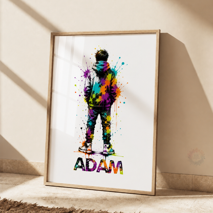 Personalised Gamer Boy Print – Custom Name Colourful Gaming Bedroom Wall Art