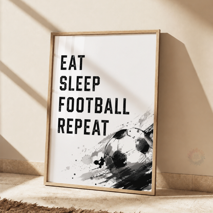 Personalised Eat Sleep Football Repeat Wall Art Set – Black & White Football Prints