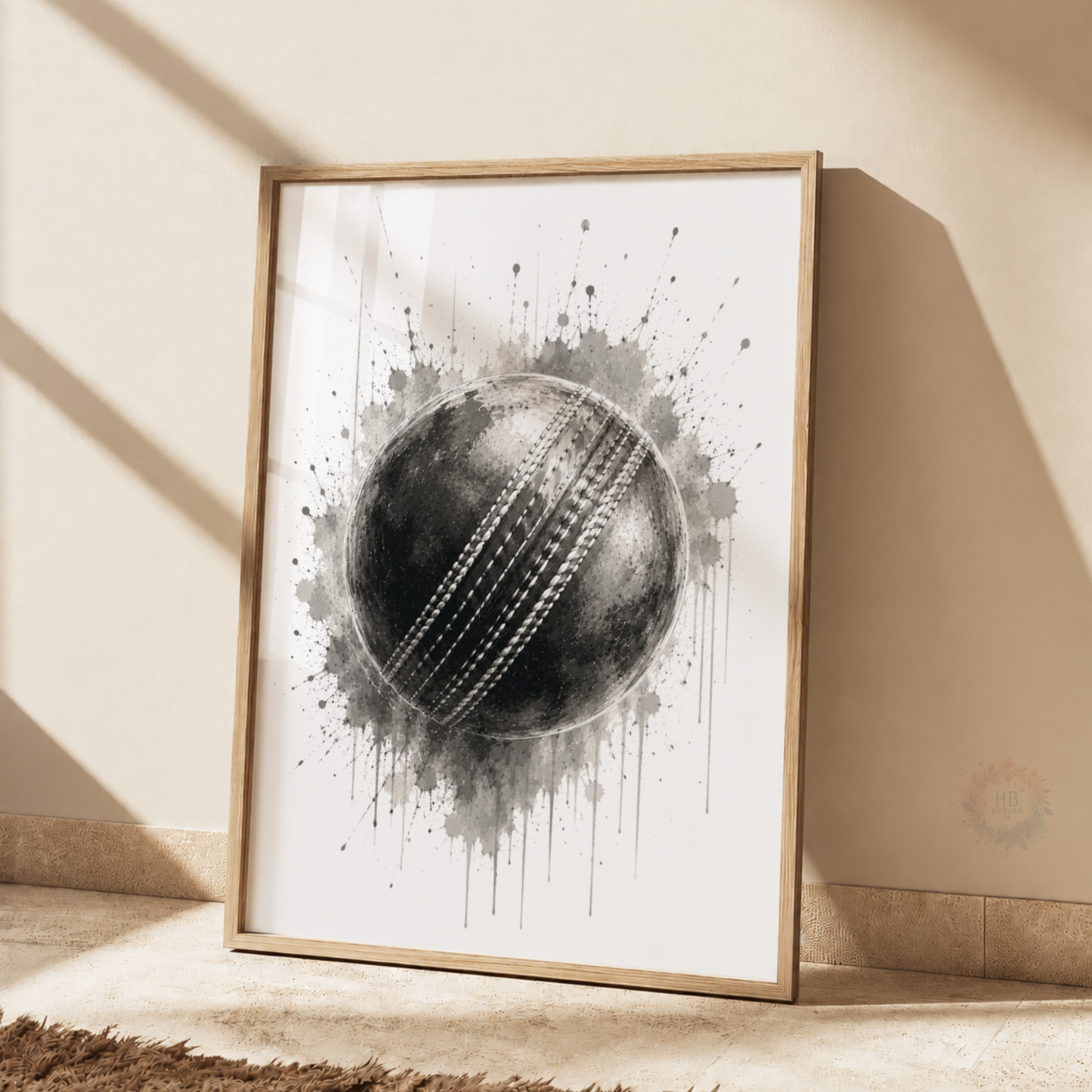 Personalised Cricket Wall Art Print Set – Black & White Custom Name & Number