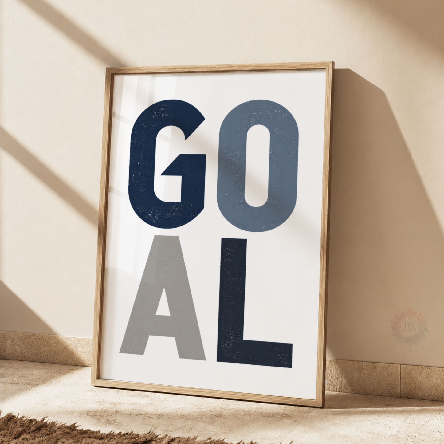 GOAL Typography Print – Navy Blue Football Wall Art for Boys Bedroom